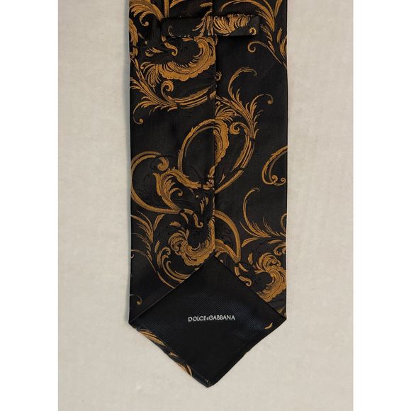 Dolce & Gabbana Cravatte Mens Tie 100% Silk Black/Gold Made In Italy $140 - Picture 5 of 9